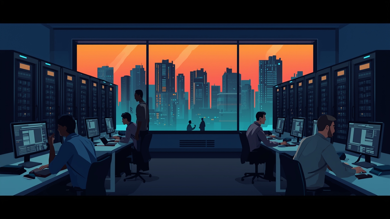 Technicians monitor DNS changes at a network hub